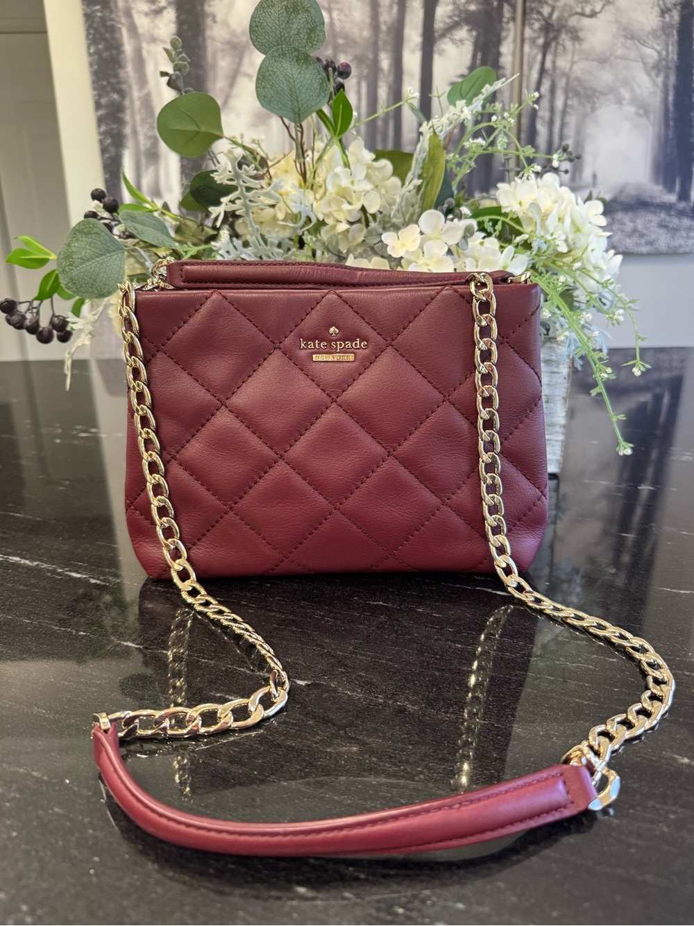 ♥️Kate Spade Emerson Place Jenia Small Quilted Leather Shoulder Bag Cherrywood - Picture 2 of 15